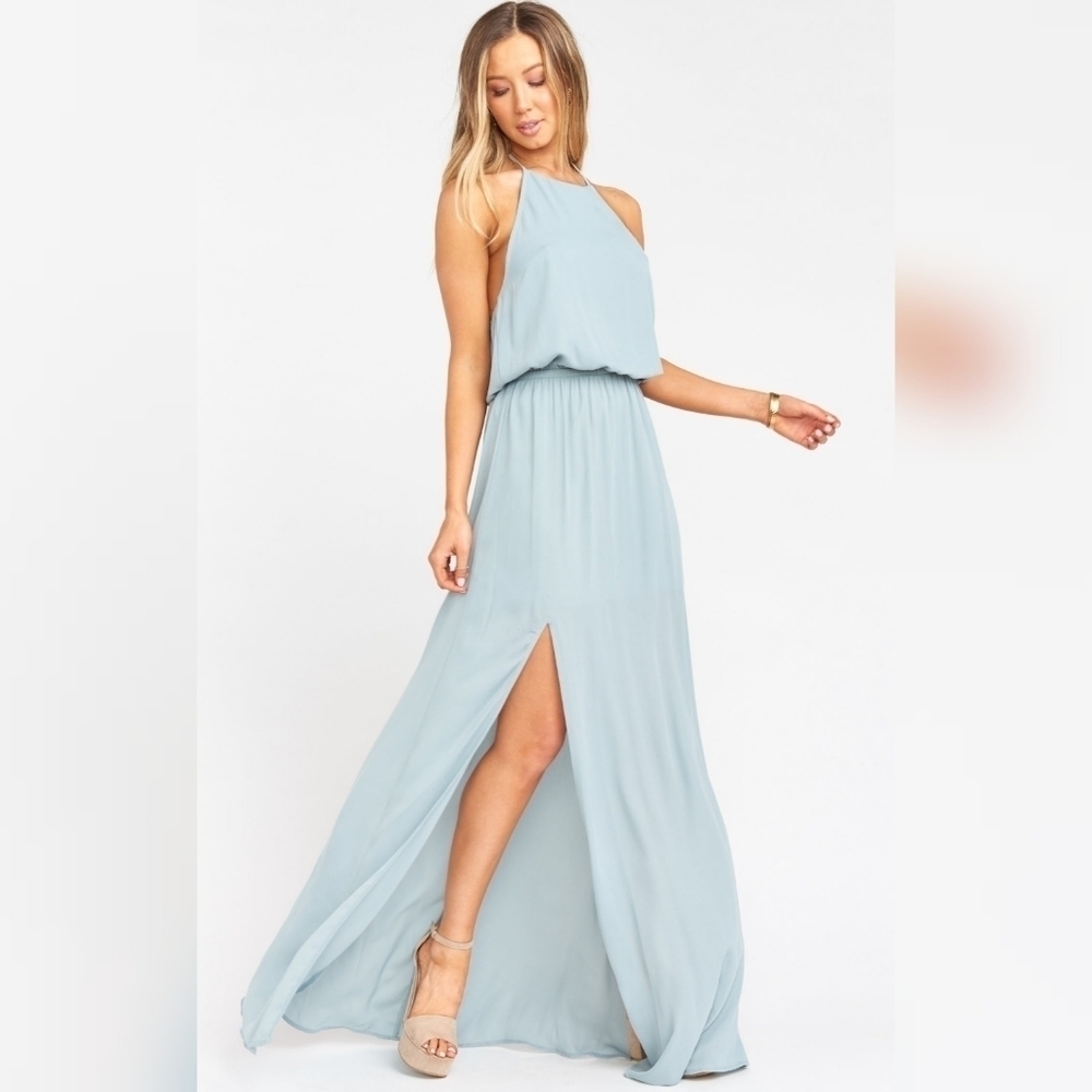Show Me Your Mumu SMYM XS Halter Top Maxi Dress Light Green Sage Summer Wedding